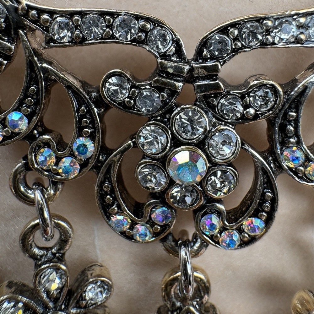 Kirks Folly Dream Mist Aurora Borealis Crystal Floral Dangle Bib Necklace w/Box - Picture 12 of 13